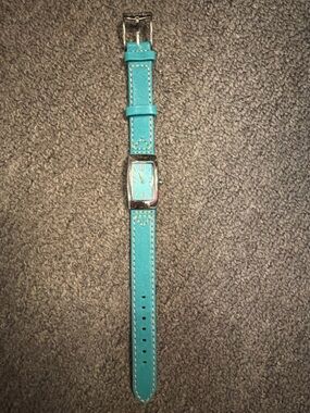 Michael Kors Turquoise Leather Strap Watch Slim Rectangular Women’s